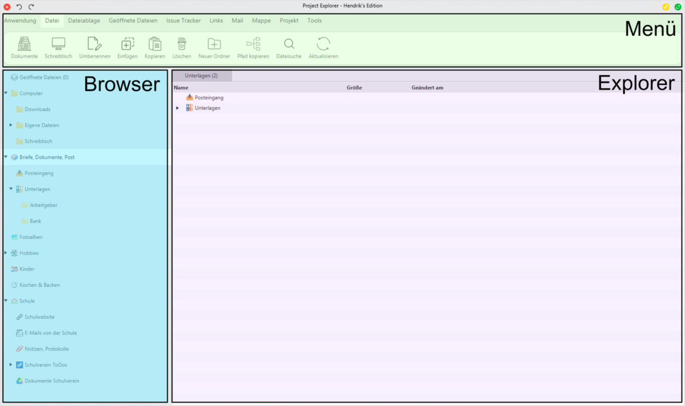 Projekt Explorer Layout Übersicht